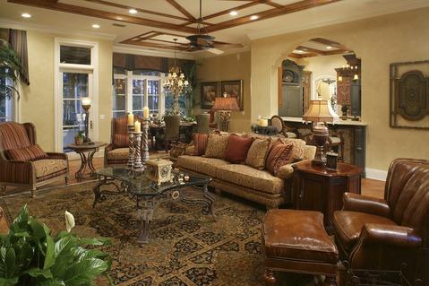 Traditional Living Room with living room with veiw into kitchen