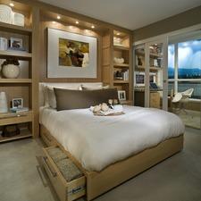 Contemporary Bedroom with making the most of small space