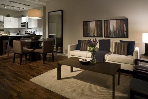 Contemporary Family Room with upholstered dining chairs