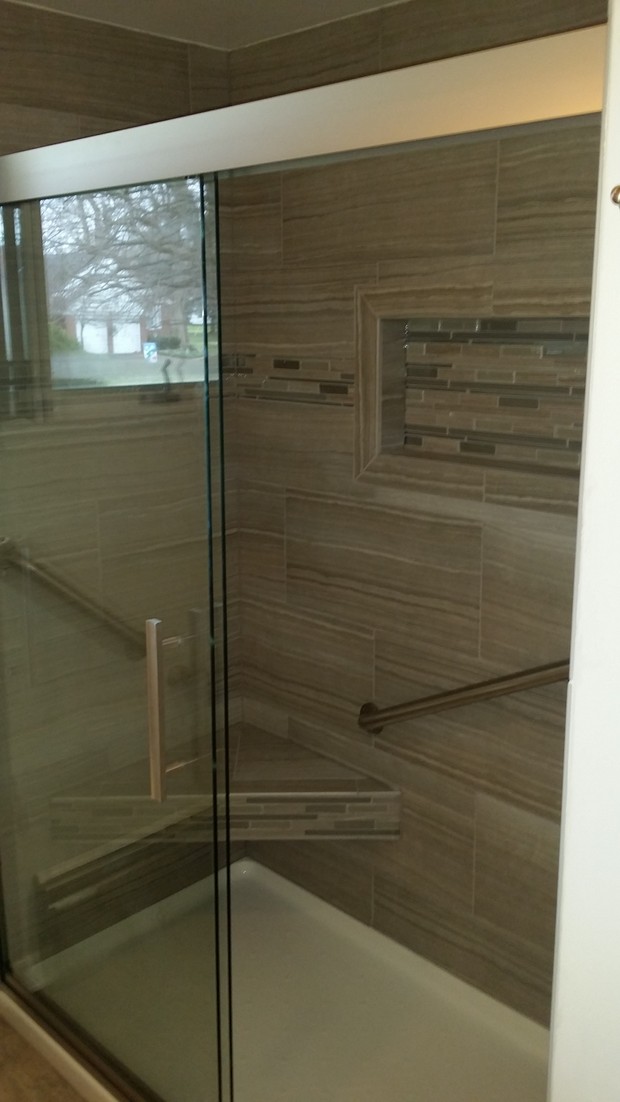 Transitional Bathroom in Merrillville corner built in shower seat