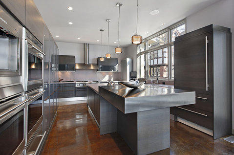 Modern Kitchen with varied height island countertops