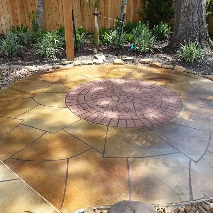 Stamped concrete backyard patio