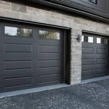 Transitional Garage with multi-paned garage windows