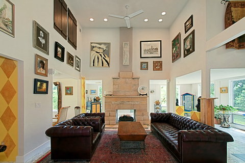 Eclectic Family Room with light filled living room
