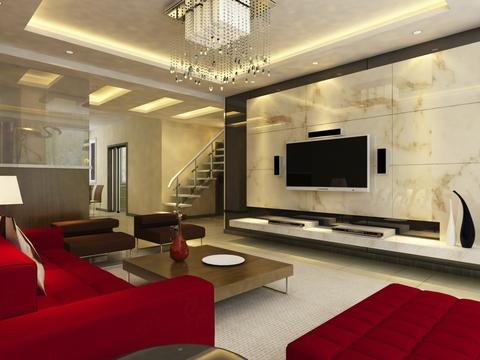Contemporary Family Room with crystal drop square chandelier