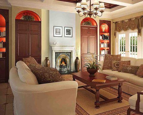 Traditional Living Room with window treatments