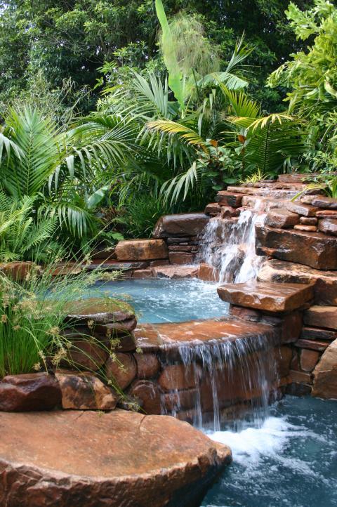 Contemporary Landscape with tiered waterfall