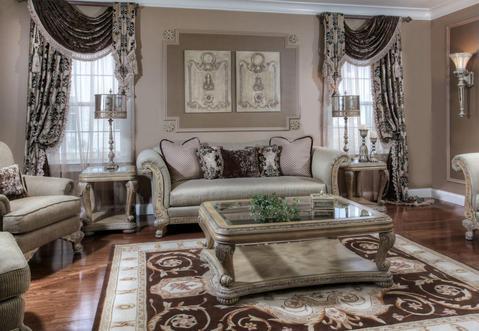 Traditional Living Room with coordinating sofa and table ensemble