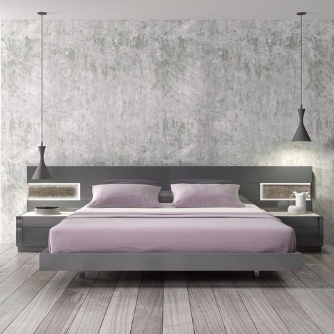 Contemporary Bedroom with grey concrete painted finish on wall