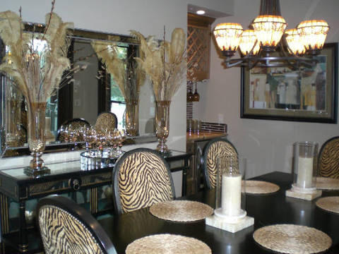 Eclectic Dining Room with african influenced dining set