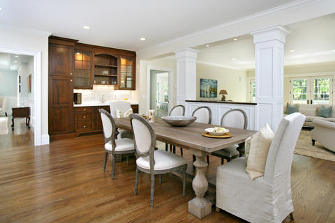 Transitional Dining Room with large built in buffet and hutch