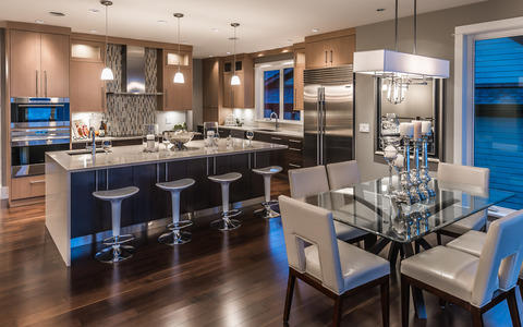 Modern Kitchen with large island with barstool seating