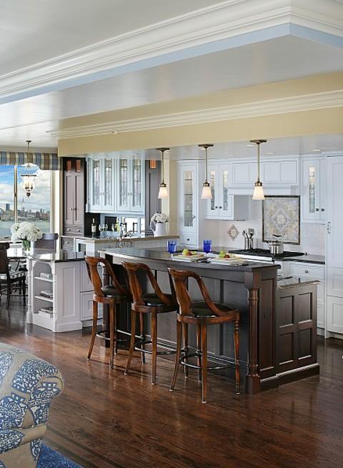 Transitional Kitchen with full back leather seat barstool