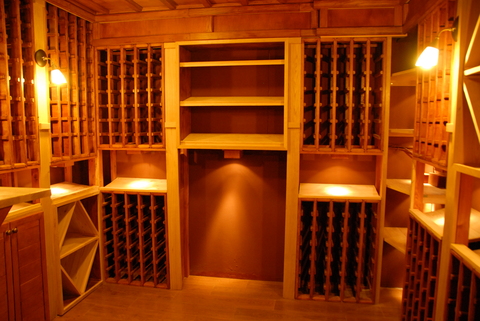 Casual / Comfortable Wine Cellar with faux wood ceramic tile floor