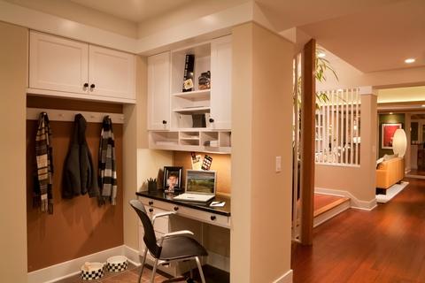 Contemporary Home Office with shaker style white cabinet