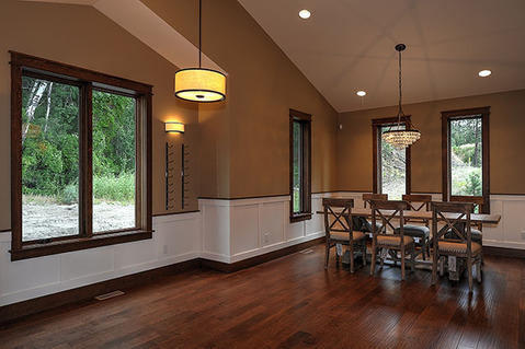 Transitional Dining Room with cross back square dining chairs