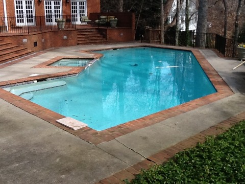 Transitional Pool with blue gunite inground pool