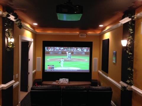 Traditional Home Theater with flush wall speakers
