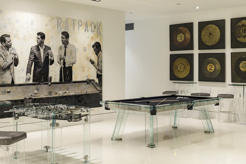 Contemporary Family Room with wall art of billiard balls
