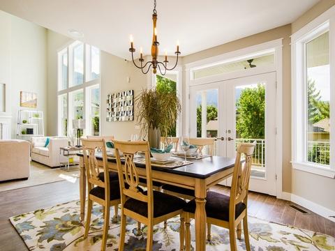 Transitional Dining Room with painted and glazed dining table and chairs
