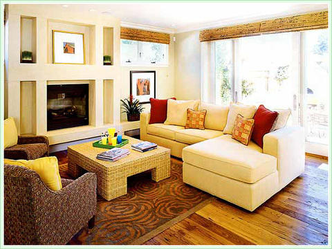 Eclectic Family Room with woven rattan coffee table