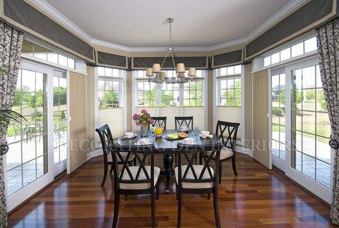 Transitional Dining Room with dark dining room table and chairs