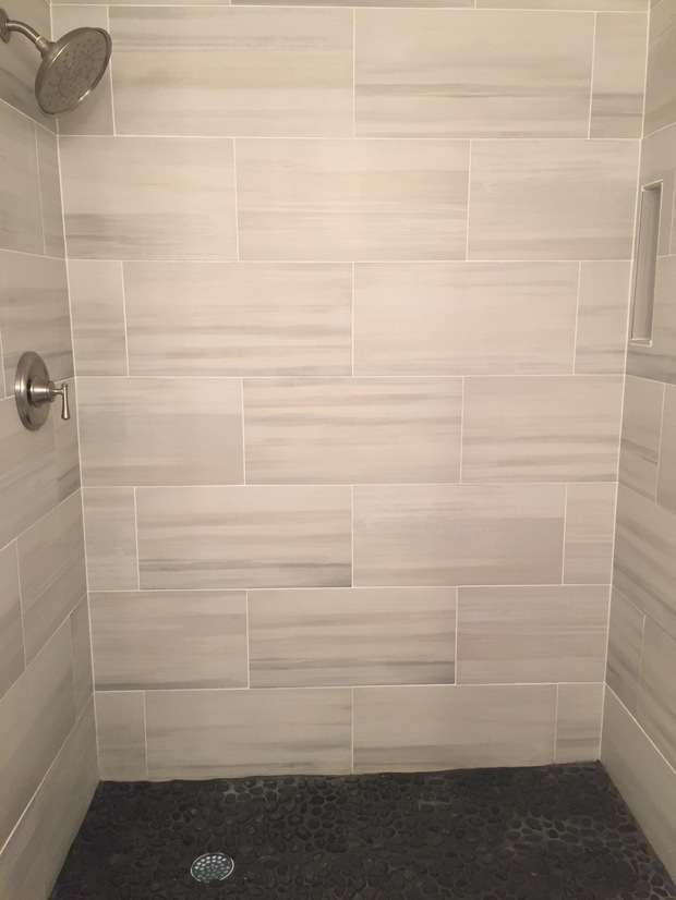 Contemporary Bathroom in Miami - shower niche, 12 x 24 inch porcelain ...