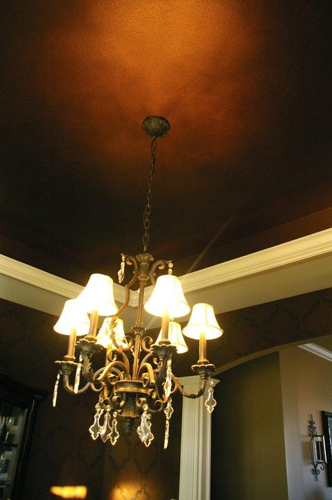French Dining Room with brown plaster tray ceiling