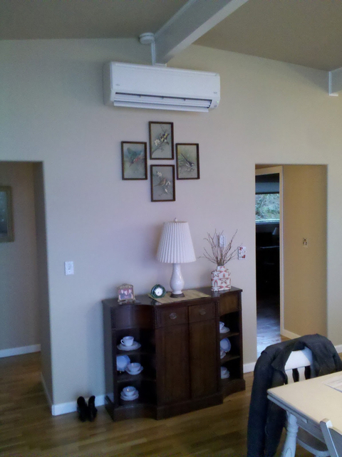 Eclectic Dining Room with wall mount air conditioner