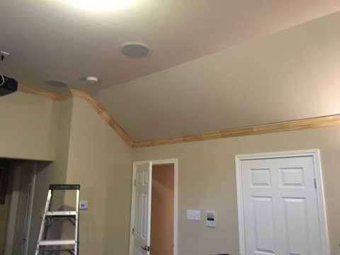 Traditional Home Theater with cream interior paint