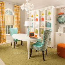 Contemporary Home Office with oval white table with cabriole legs