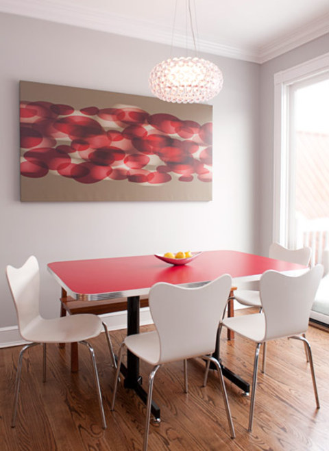 Modern Dining Room with vintage dining table