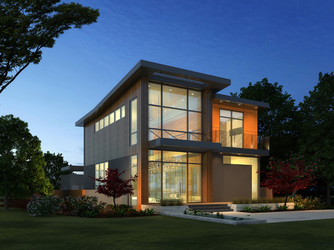 Modern Home Exterior with orange exterior paint