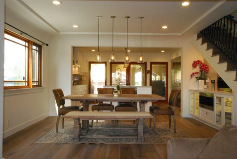 Transitional Dining Room with stainless steel dish warmer