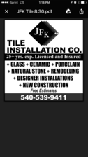 Logo for JFK Tile Installation Co.