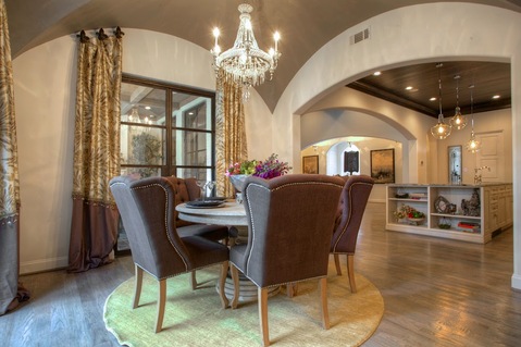 Eclectic Dining Room with curved or arched ceiling