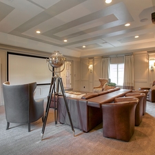 Eclectic Home Theater with ceiling mount movie projector