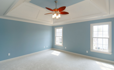 Eclectic Family Room with baby blue walls and ceiling