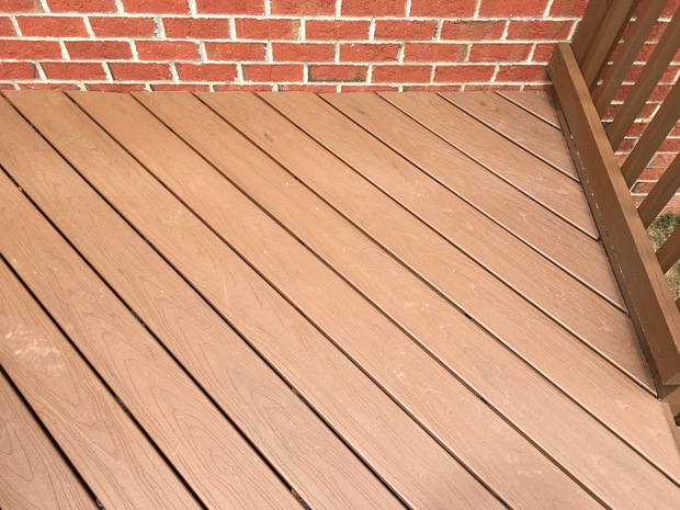 Traditional Deck in Stallings - deck boards on a diagonal, brown deck ...