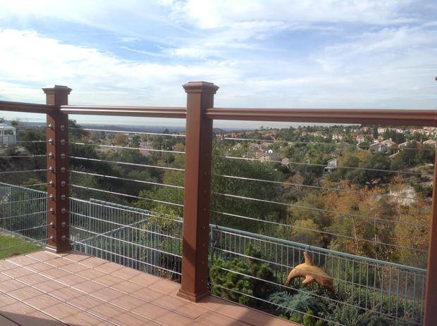 Art Deco Deck in Huntington Beach - flat post cap, wire rope | by OC Decks