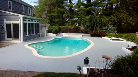 Cape Cod Pool with trees used as a privacy fence