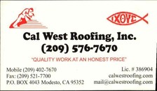 Logo for Stanislaus County's Cal-West Roofing, Inc.