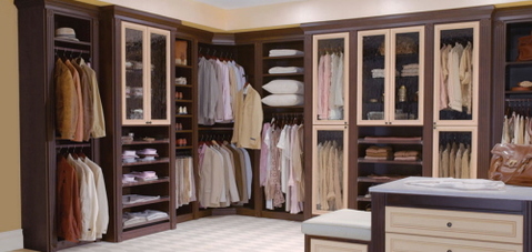 Traditional Closet with windowed cabinet doors