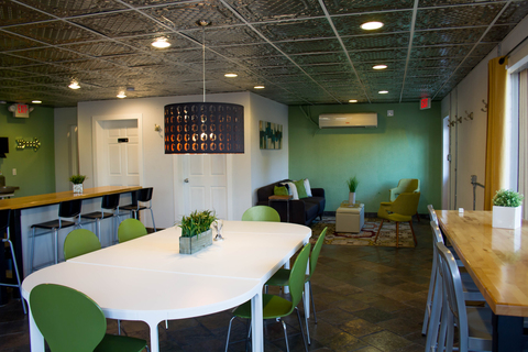 Modern Dining Room with aluminum ceiling tiles