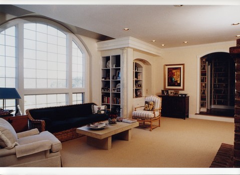Eclectic Library with colonial grid window