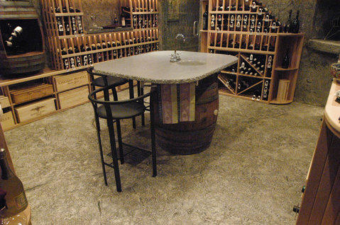 Traditional Wine Cellar with chrome high arc faucet