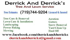 Derrick and Derrick's Tree's and Lawn Service logo