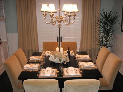 Transitional Dining Room with tan velvet upholstered dining chairs