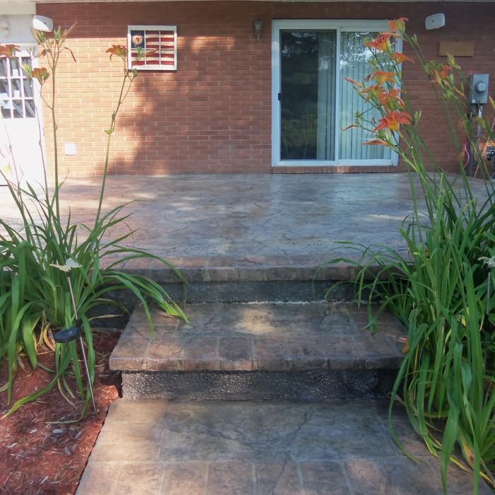 Stamped concrete backyard patio