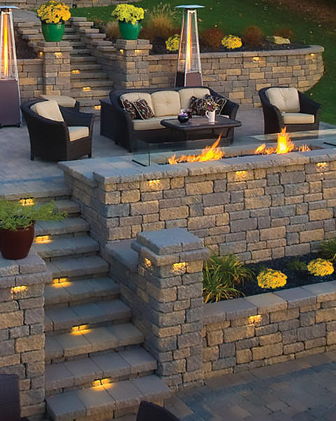 Transitional Patio with light cushions on dark wicker furniture